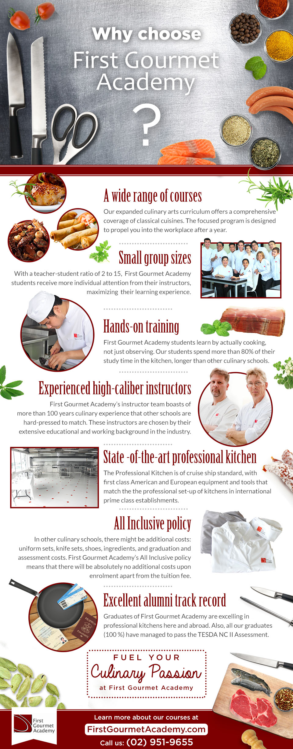 This is an infographic showing why you should choose First Gourmet Academy over other culinary schools in the Philippines.